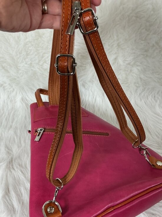 Vera Pelle Pink & Brown Leather Convertible Sling Backpack main image 5